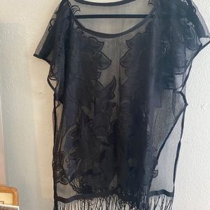 Beach cover up lace black with fringe size medium oversized fit free people